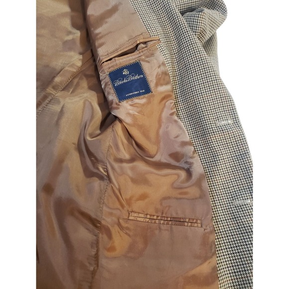 Brooks Brothers Suit Jacket Mens Brown 43 Wool Houndstooth‎ Lined Inner Pocket - Picture 10 of 16